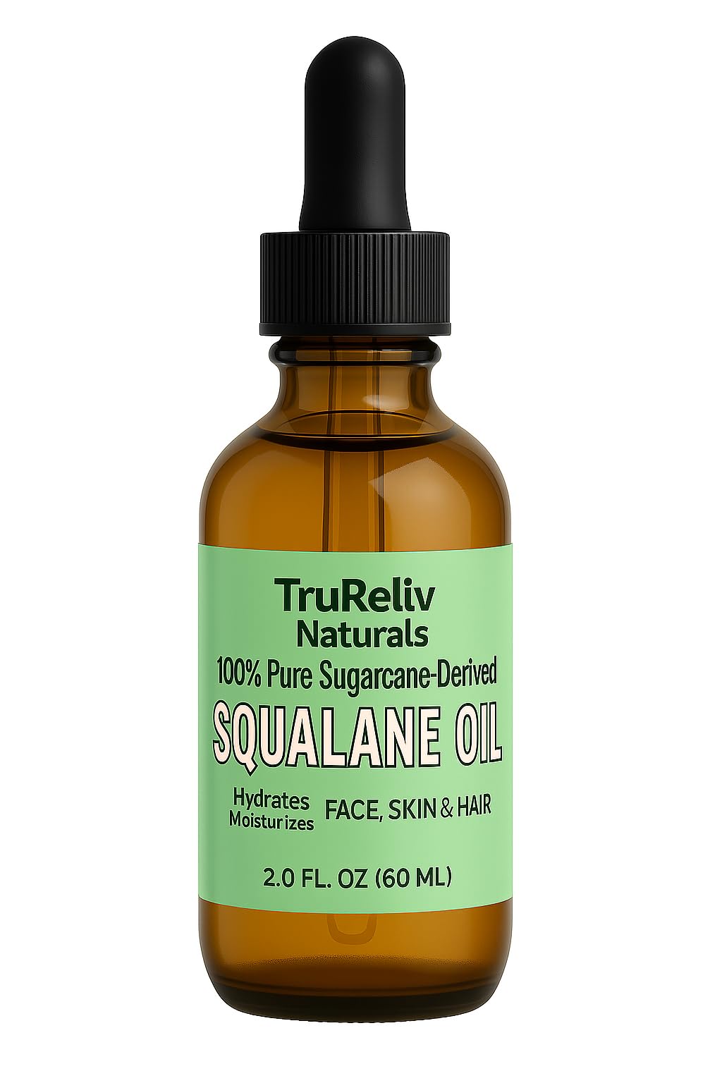Squalane 100% Pure Face Oil 2 oz (60 ml) Plant Derived, Hydrates Nourish Moisturize Skin Face Body and Hair for All Skin Types