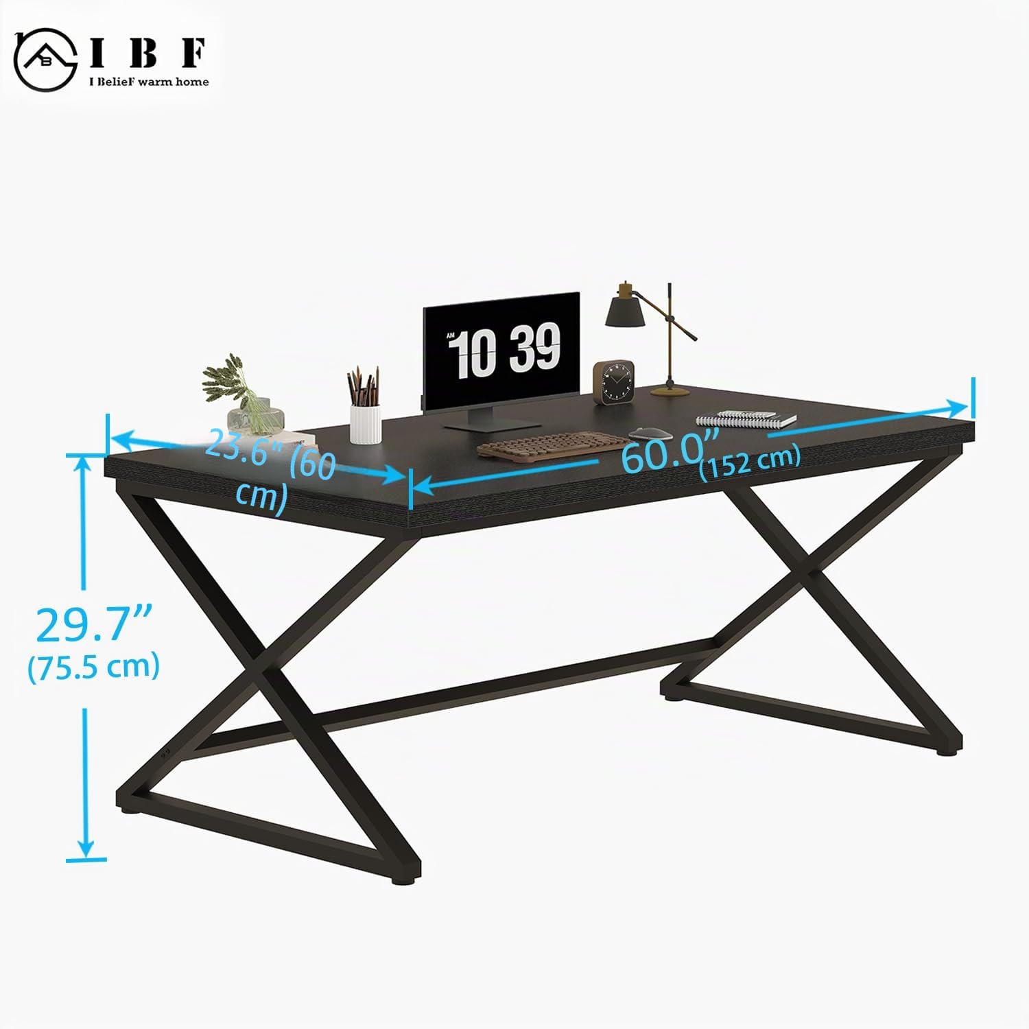 IBF Schwarz Schreibtisch Eiche PC Tisch Gaming Moderner Bürotisch 152 cm | Computertisch Bürotisch Schreibtisch klein aus Holz Eiche für Gaming PC Büro Homeoffice Arbeitszimmer