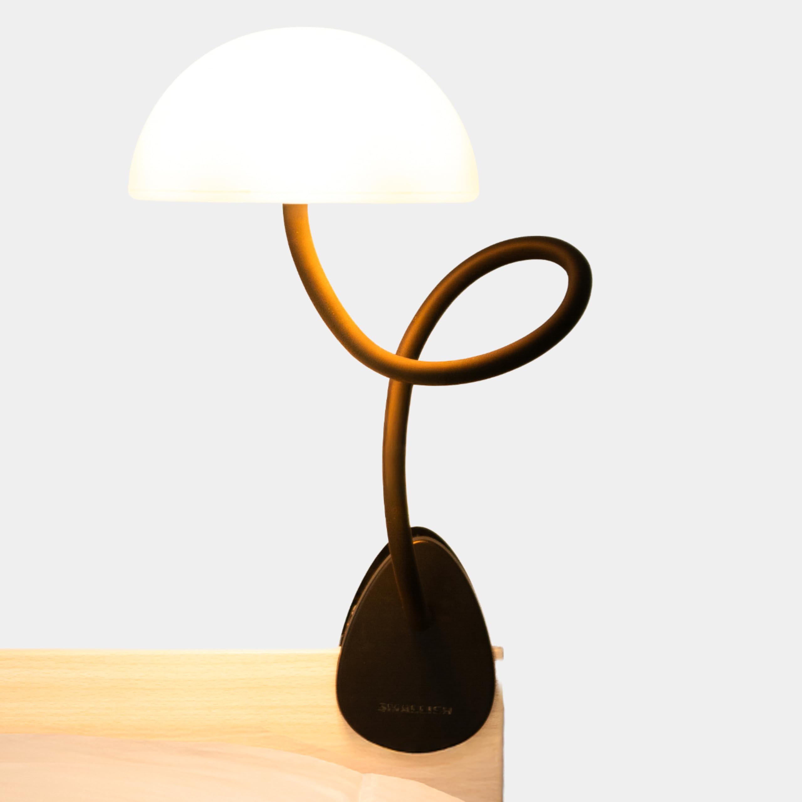 Smallish Shroommate Adjustable Clip on Bedside Light for Bed, Reading Lamp for Kids Nursery, Study Desk, Bed Headboard, LED Multicolor Changing Bendy Light Lamp with Adapter (Black)