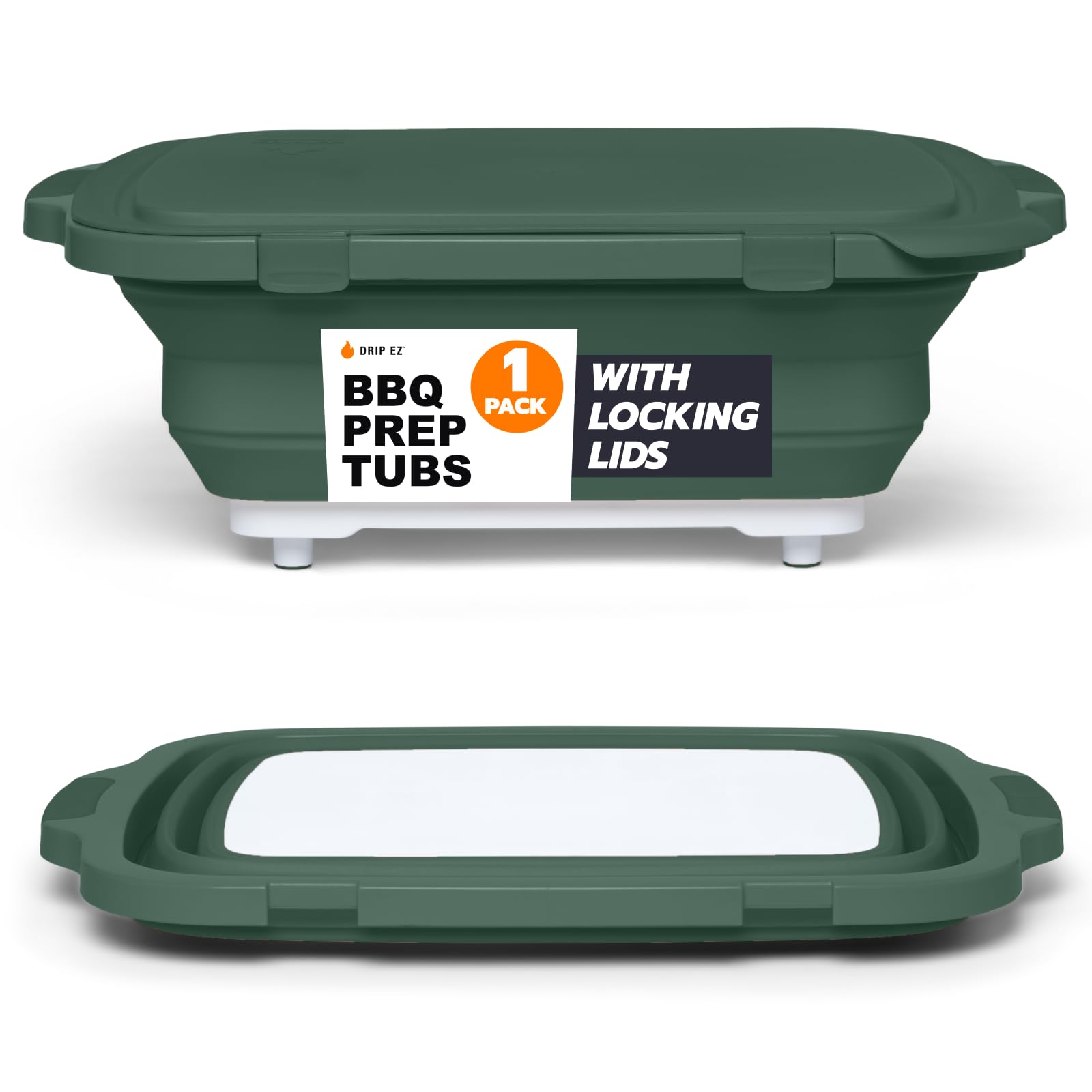 Drip Ez Green Collapsible Bbq Prep Tub - For Meal Prep Marinating Food Storage - Includes Cutting Board & Locking Lid - (1) Og