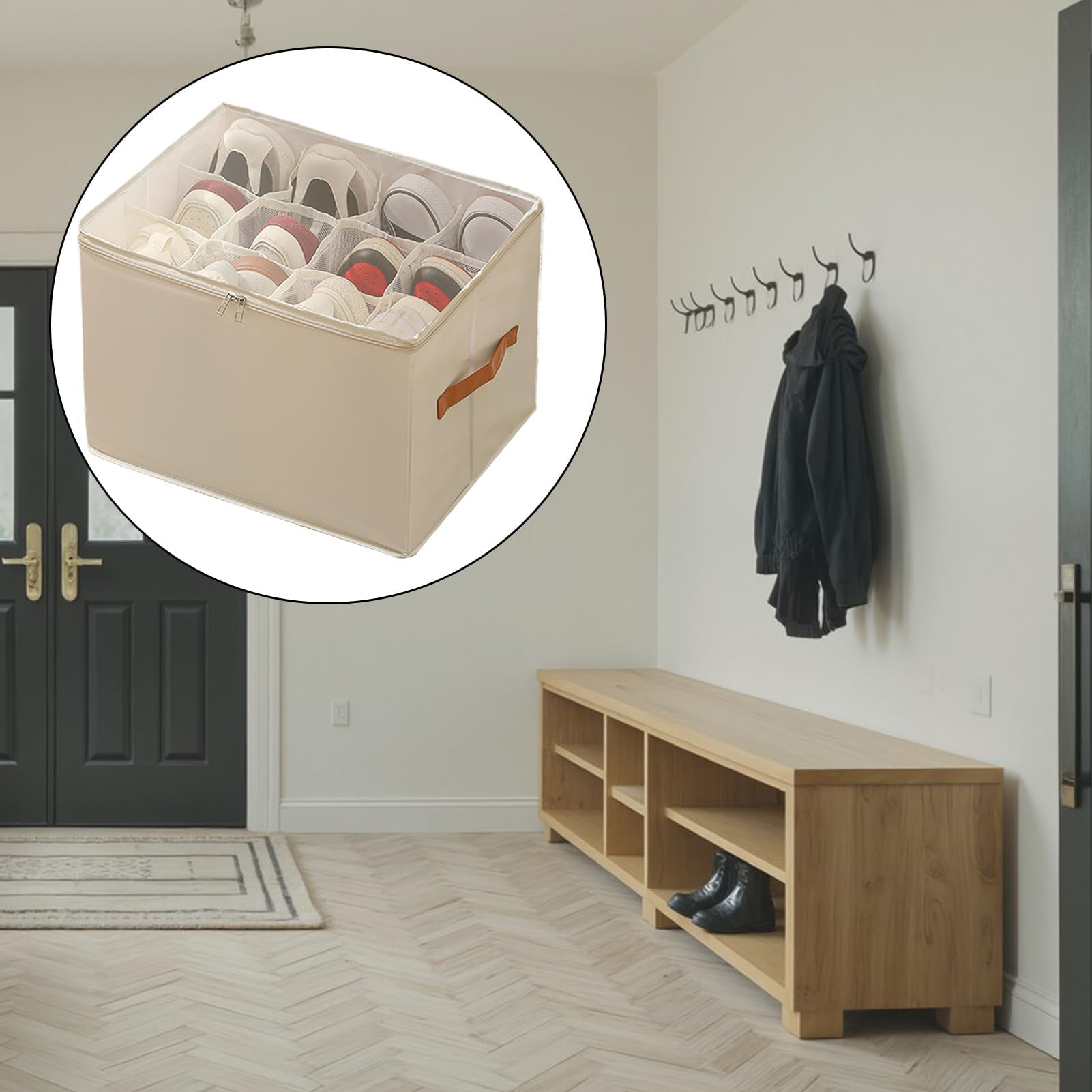 Set di scarpiere portatile, 43 cm, pieghevole, trasparente, con coperchio e manico, ideale per corridoio, armadio, soggiorno, contenitore per scarpe salvaspazio