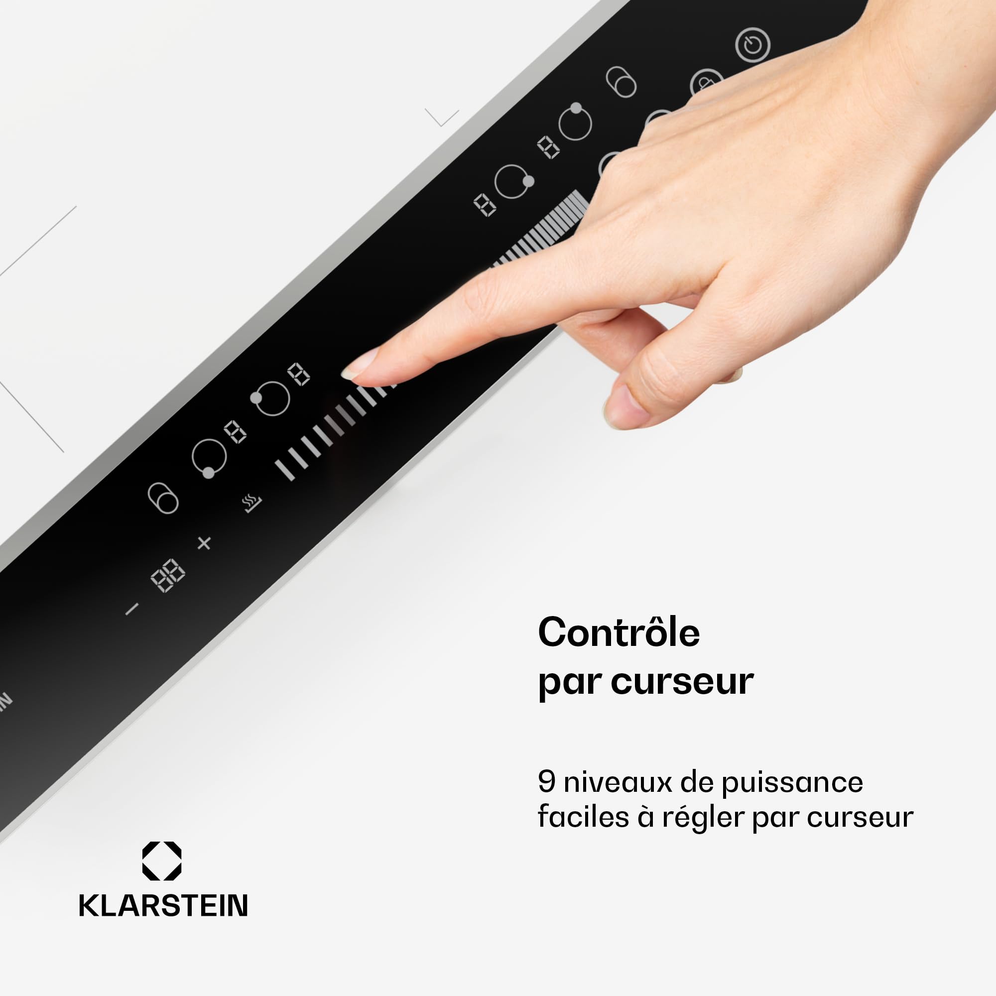 Klarstein DualTone Hybrid Plaque Cuisson à Induction - 4 Zones, 7200 W, Flex Zone, Commande par Curseur, Fonction Booster & Minuterie, Cadre Aluminium, Blanc, 60 cm
