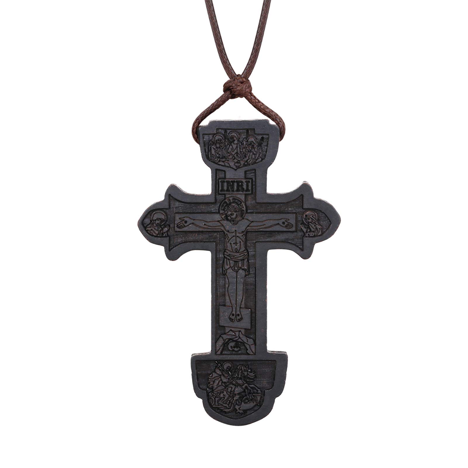 COTTVOTT Collar con colgante de cruz ortodoxa de madera, crucifijo cristiano, oración de Jesús para mujeres y hombres, Madera, no conocido
