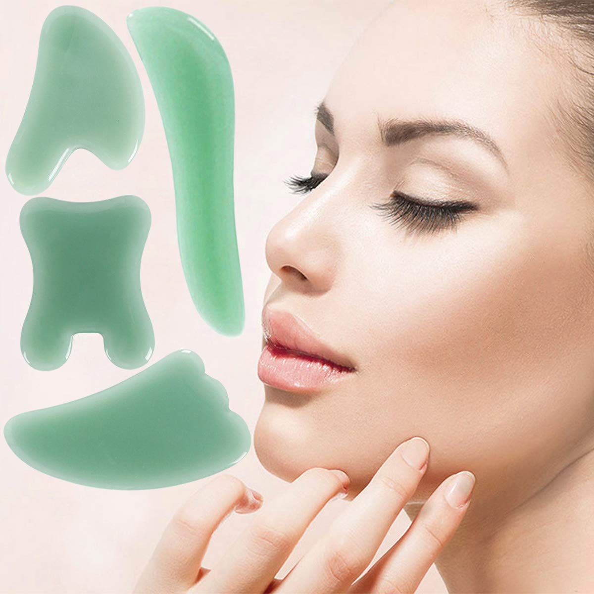4 Pcs Gua Sha Massage Tool, Jade Gua Sha Stone, Facial Muscle Scraper Guasha Massage Tool for Face and Body, Great for SPA Acupuncture Physical Therapy Lymphatic Drainage