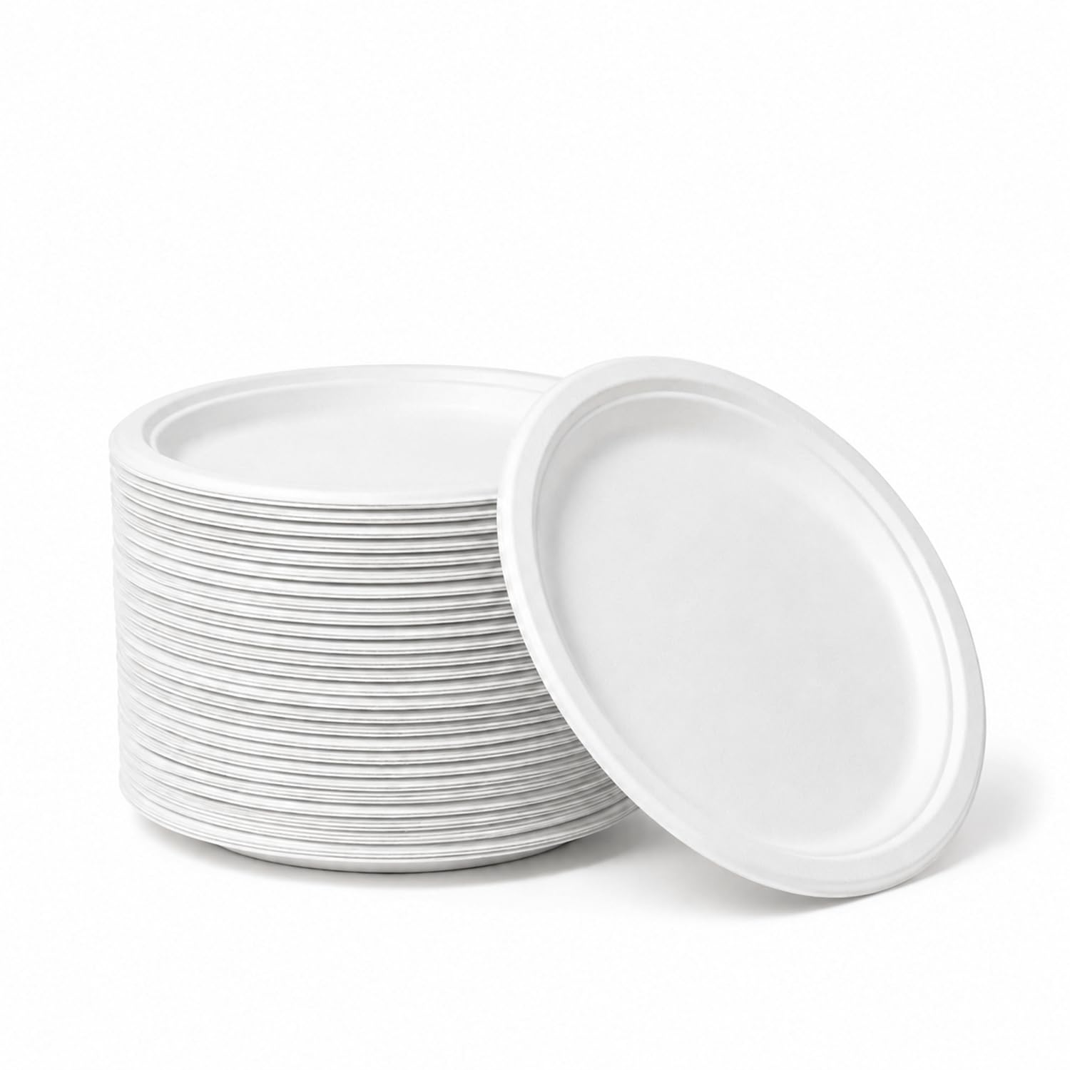 Bonkaso 10 Inch, Pack of 50 Bagasse Disposable Round Plates (White)| Eco-Friendly Sugarcane Paper Plates | Biodegradable, Compostable & Sturdy | Ideal for Snacks, Desserts, Parties, Weddings & Events