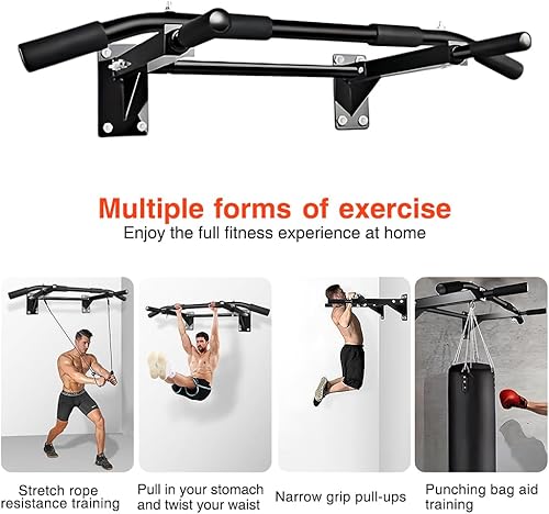 Miniatura 2 de Barra de dominadas montada en la pared instalación de taladro, equipo de gimnasio en casa para fitness interior, barra de dominadas para