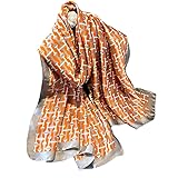 FairyCity Womens Large Luxury Silk Scarf, Geometric Pattern Orange and grey Fashion Scarves Sunscreen Shawls Wraps
