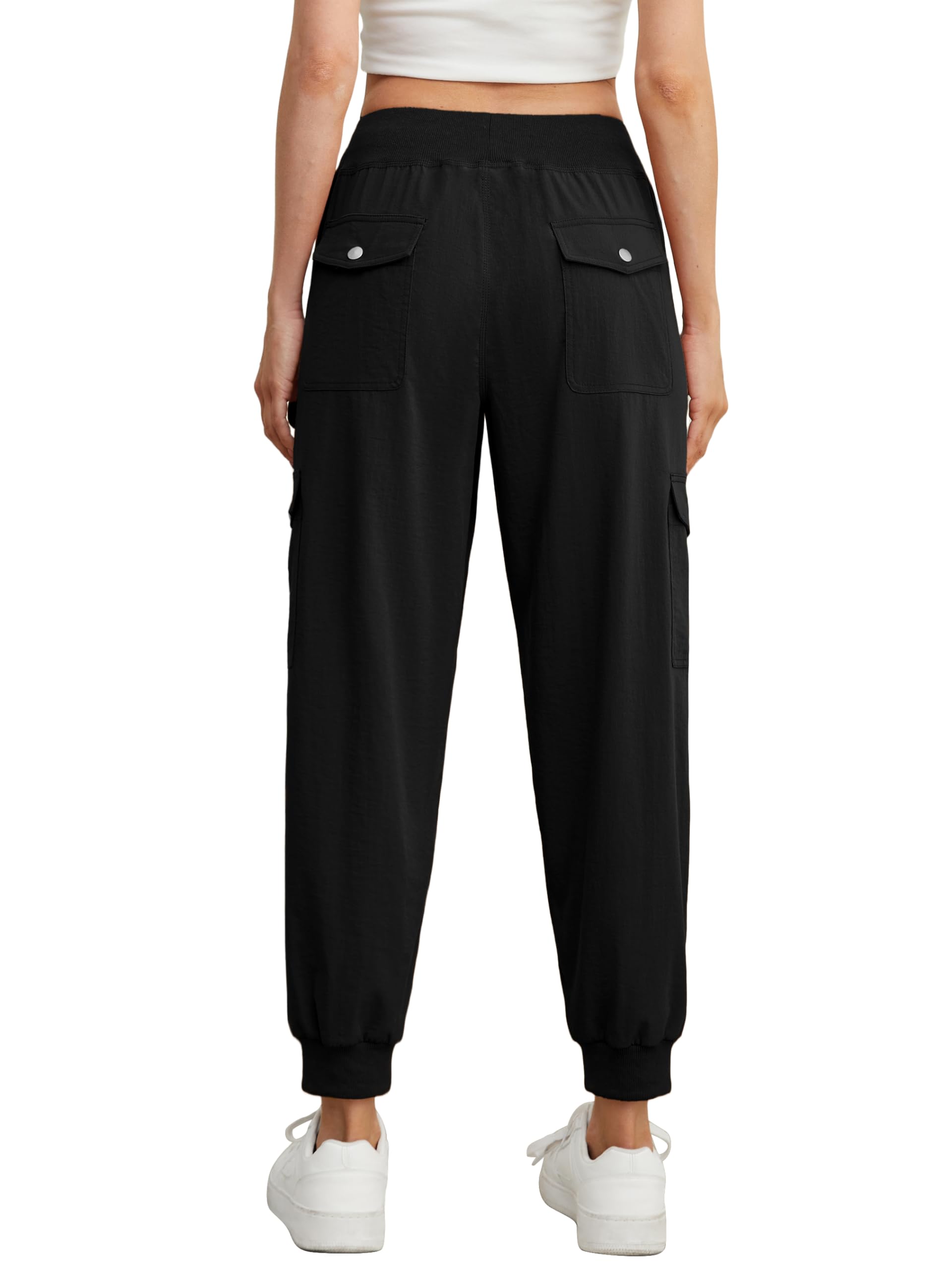 GRECERELLE Pantalones de chándal para mujer, pantalones cargo de verano, pantalones deportivos para el tiempo libre, pantalones de entrenamiento para mujer con cintura elástica, puños y 6 bolsillos