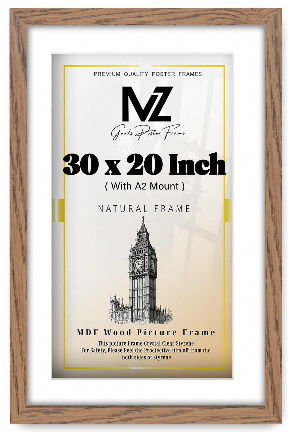MZ GOODS | MDF Stylish Diploma Frame (76.2 x 50.8 cm) with A2-(41.90 x 59.40 cm) White Mount Wall Mounted | 20 x 30 Poster, Artwork, Professional Display Frame [ Dark Oak ]