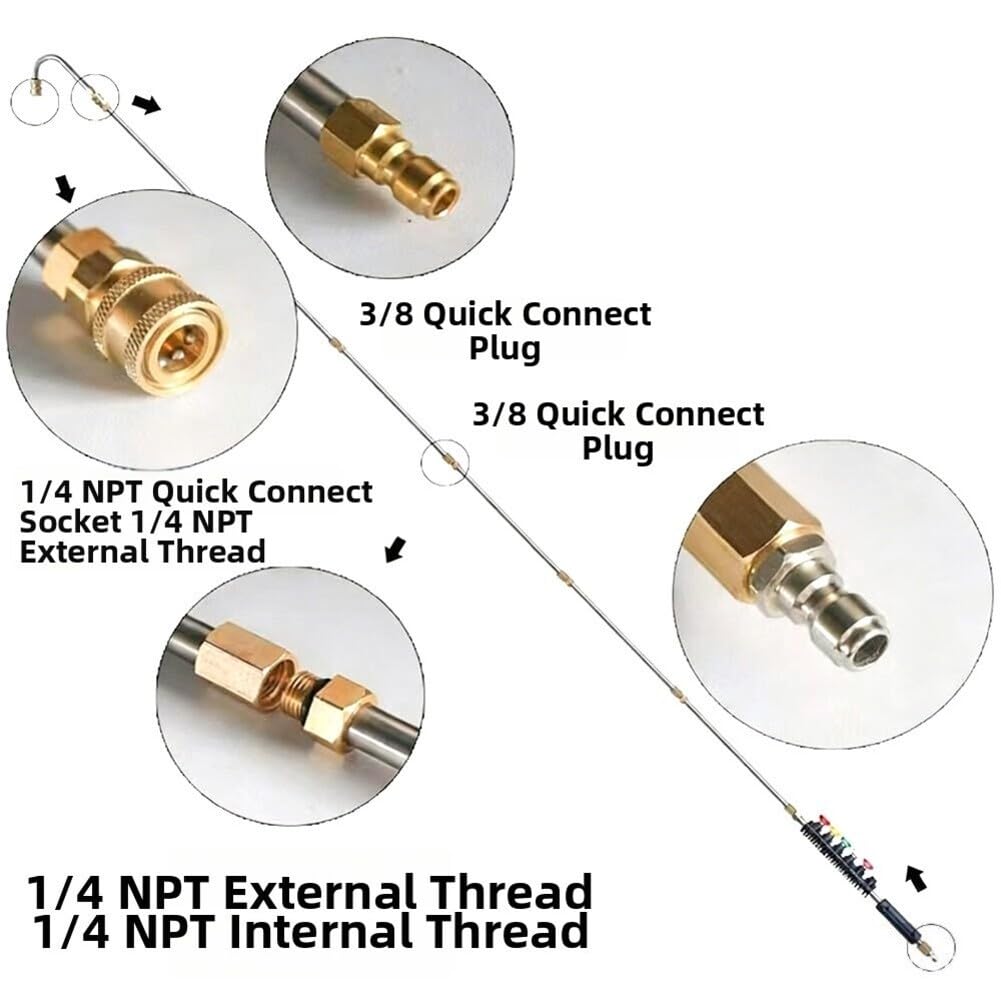 Kit de varita de extensión de presión telescópica para lavadora de 74 pulgadas, 4000 PSI con 6 boquillas M22 de 14 mm, conexión rápida para limpieza de ventanas de techo