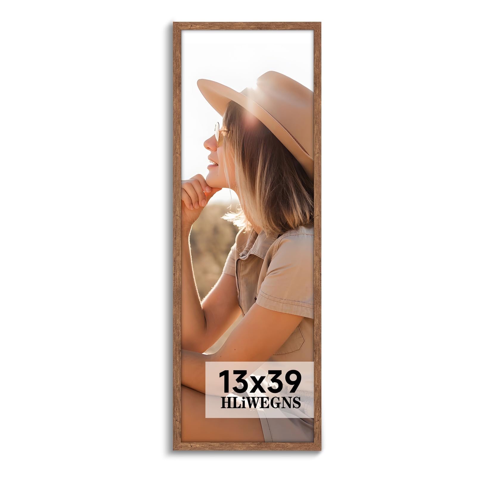HLiWEGNS Light Walnut 13x39 - Single Frame - Rustic Woodgrain 13 x 39 Poster Frame with Plexiglass for Wall Gallery Display, 13x39 Picture Frame for