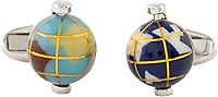 PS Paul Smith Men's Blue Globe Cufflinks - Polished Silver Finish, Signature Embossed T-Bar, One Size