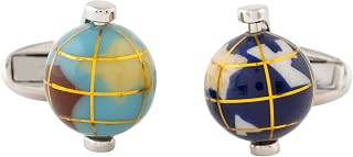 PS Paul Smith Men's Blue Globe Cufflinks - Polished Silver Finish, Signature Embossed T-Bar, One Size