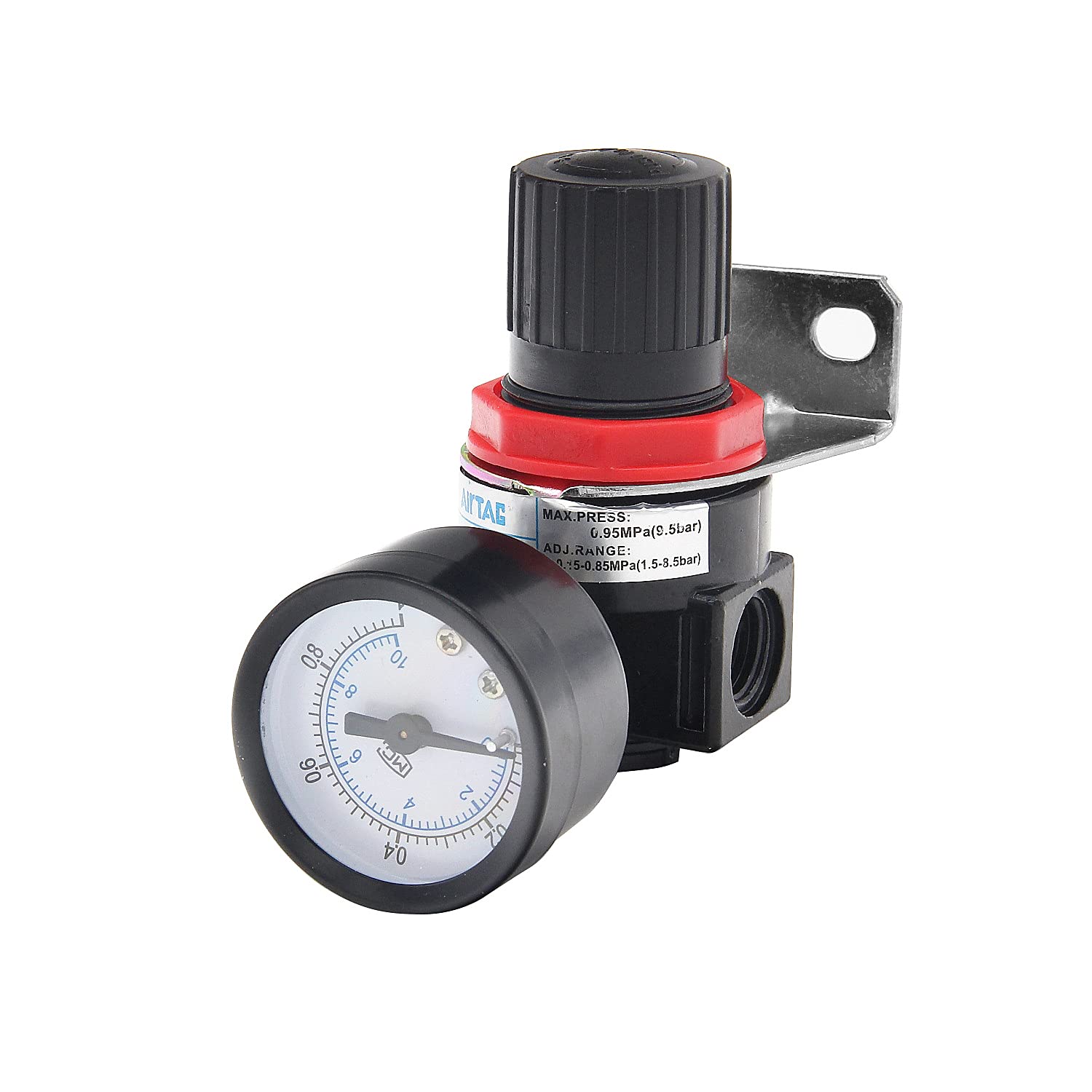 Sisinkal - Régulateur De Pression D'air Avec Manomètre 1/4" NPT, 20-100 PSIG - Pour Compresseur, Support Mural Inclus - 8