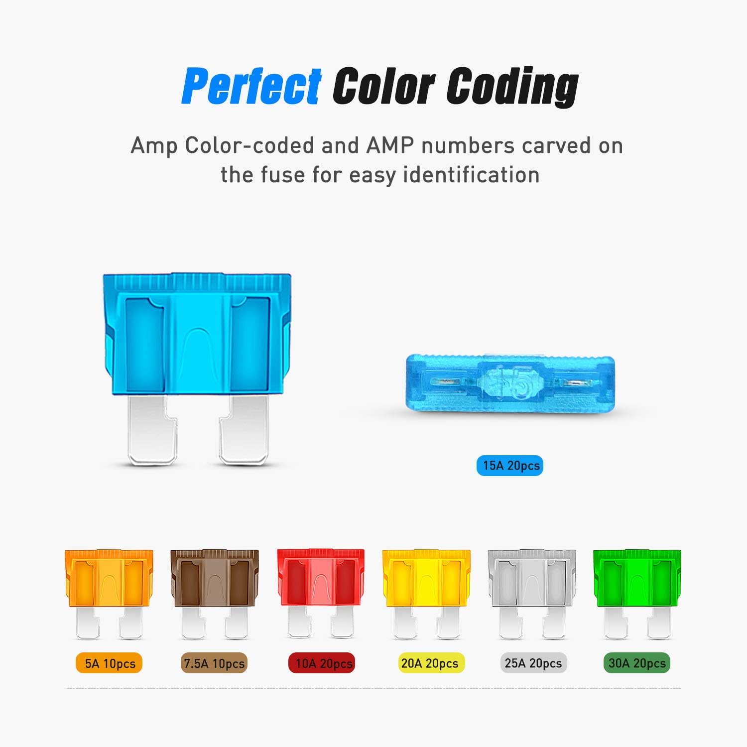 Nilight 120 pcs Standard Blade Fuses 5A/7.5A/10A/15A/20A/25A/30A AMP Assorted Set With 5 Pack 12AWG ATC/ATO Inline Fuse Holder, 2 Years Warranty : Everything Else
