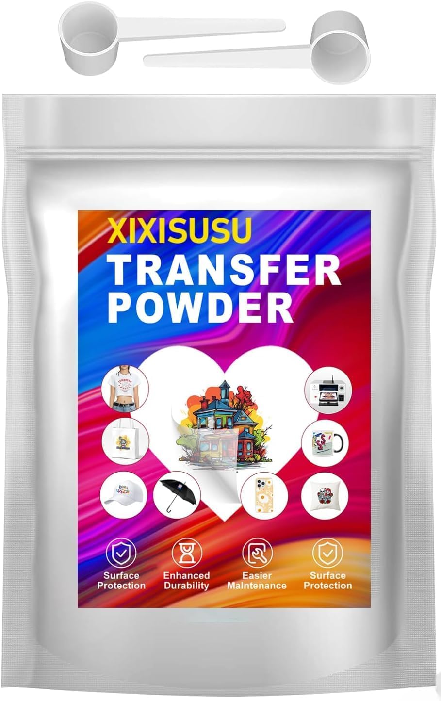XIXISUSU DTF Powder, White DTF Transfer Powder, Sublimation Powder with 2 Spoon for Colored Garments, DTF Hot Melt Adhesive Powder for All DTF and DTG Printers (Black,8 OZ)
