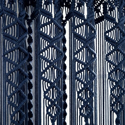 Lush Decor Boho Macrame Textured Cotton Window Curtain Panel Single 40" W x 84" L Navy - Macrame Curtains for Windows, Room Divider, Boho Wall Decor by Lush Decor - Image 3