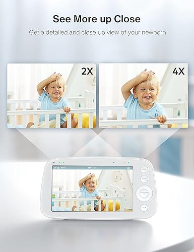 Miniatura 6 de HiPP Pantalla de monitor de bebé de video, unidad principal de 5 pulgadas para VAVA, pantalla dividida única, visión nocturna infrarroja, zoom 2X