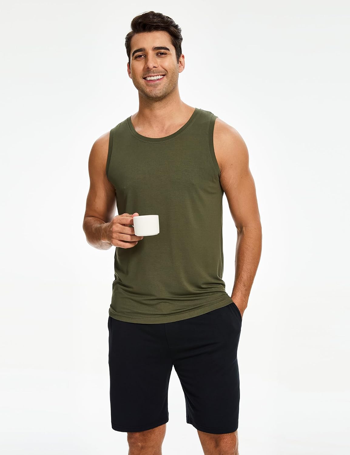 GYS Bamboo Viscose Men's Pajama Sets Tank Tops with Shorts 2 Pieces Men Loungewear Sets