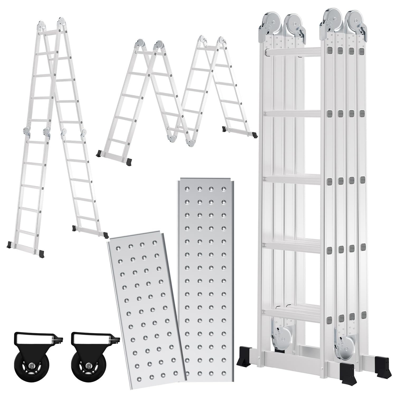 Randaco Escalera multiusos 4 x 5 cm, 582 cm, 7 en 1, de aluminio, multiusos, plegable, para el hogar, trabajo, plataforma de trabajo
