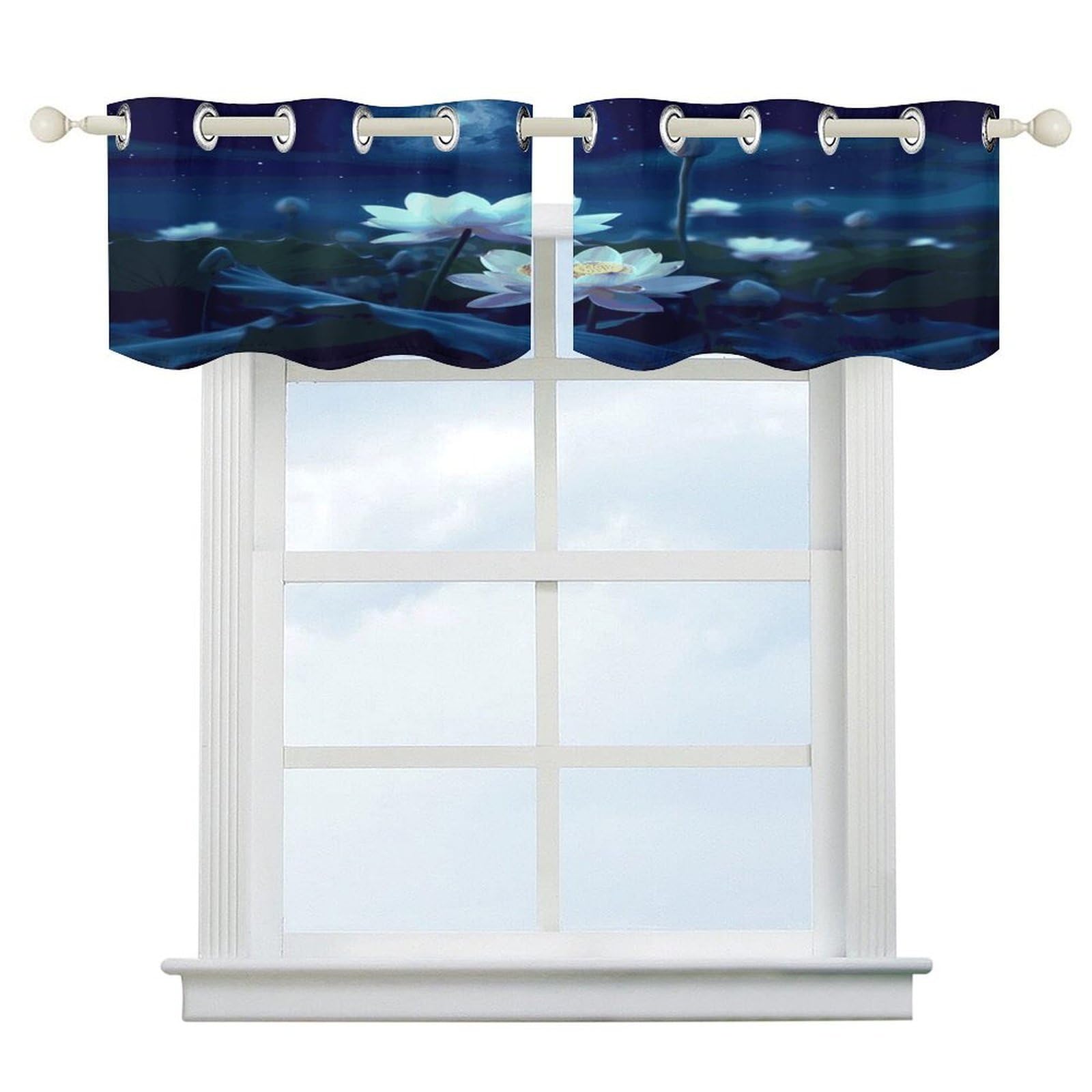 Fekiloot Style Night Lotus Flowers Short Curtains Valance Curtain