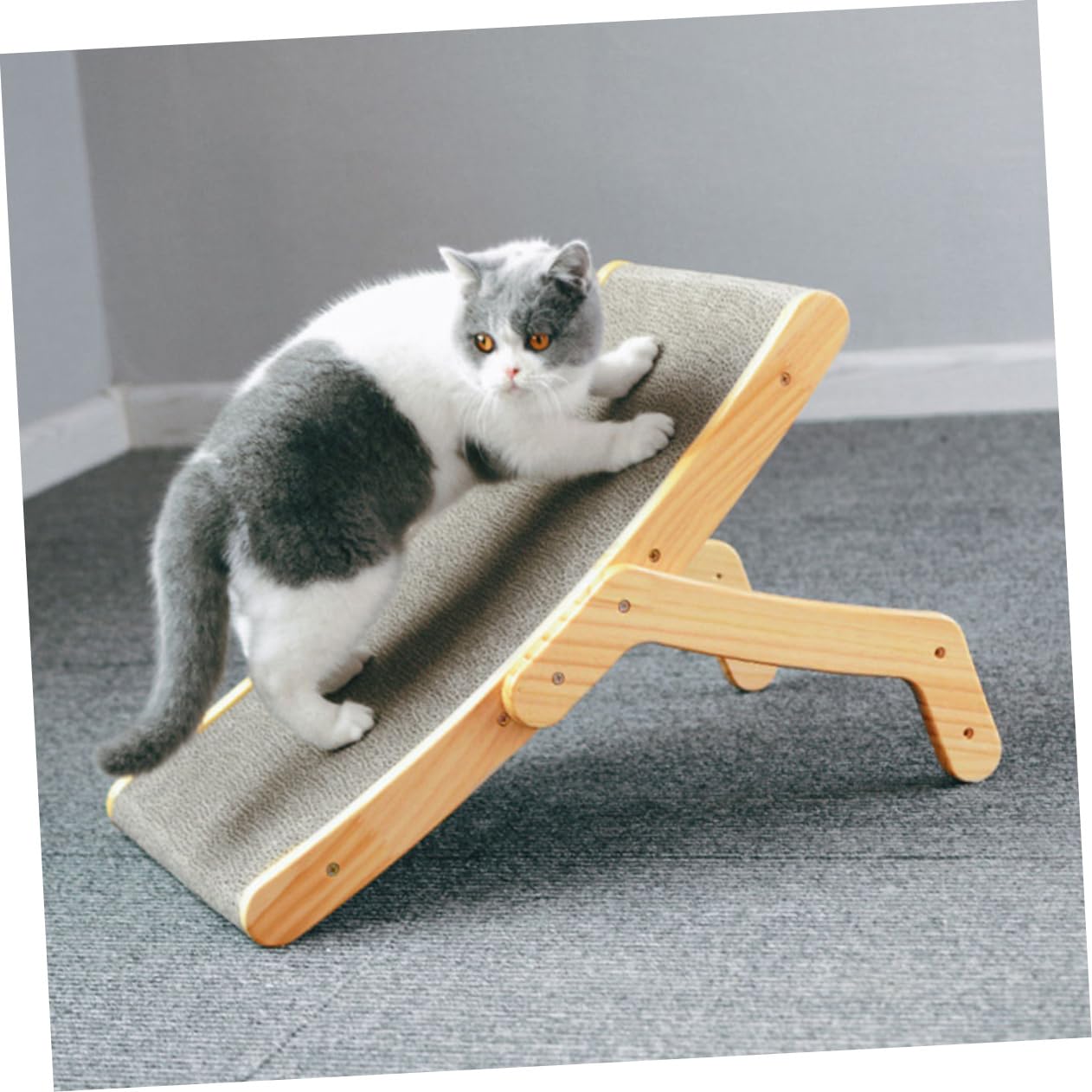 DOITOOL Rascador para Gatos de Madera y Cartón Ondulado Tabla de Moler Garras Juguete Rascador para Gatos Protector de Muebles para Uso en Interiores