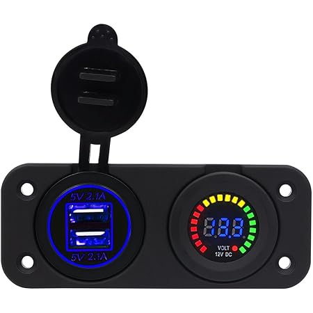 Amazon Bluefire 2 In 1 カーチャージャーusb電源ソケット Led電圧計付き 車 バイク用充電器 車用増設ソケット 電圧表示 12v 24v汎用 ソケット分配器 車 バイク