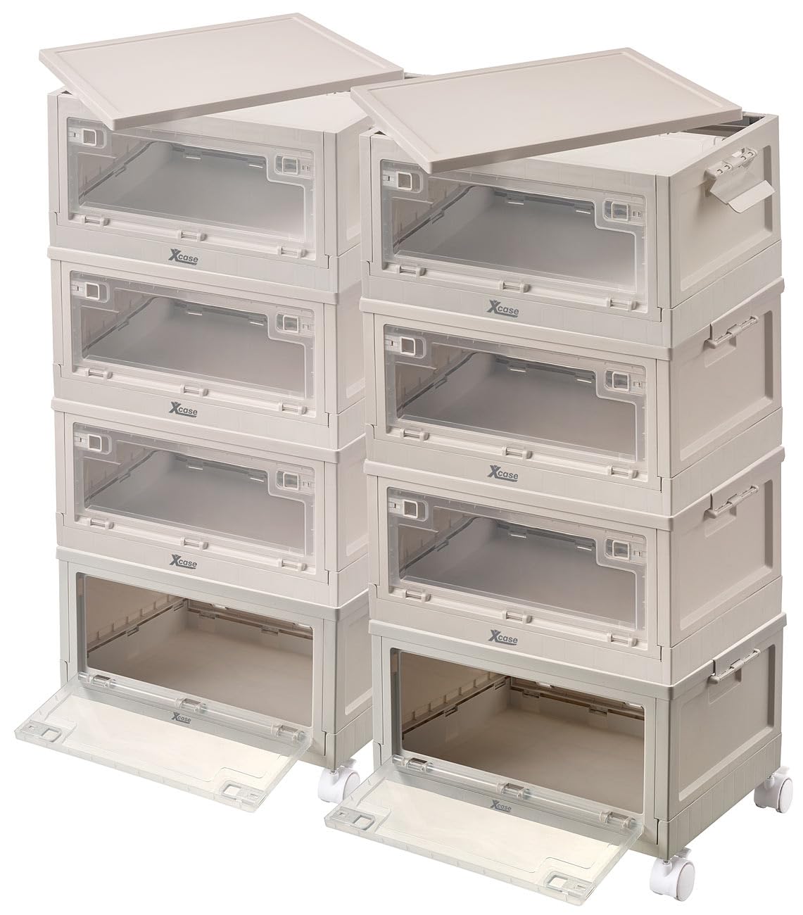 Xcase scatole impilabili coperchio: 8er-Set Scatole di stoccaggio, AB-130, con 8 ruote, Con coperchio e 2 sportelli laterali trasparenti, capacità di 45 litri ciascuno (in plastica, plastica)