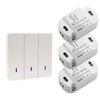 QIACHIP Bluetooth Light Switch Compatible with Alexa Echo,2.4GHz Wireless Push Button 3 Gang Wall Switch and Receiver Kit,Alexa Direct Connection Mesh 10A Relay Smart Voice Switch Module
