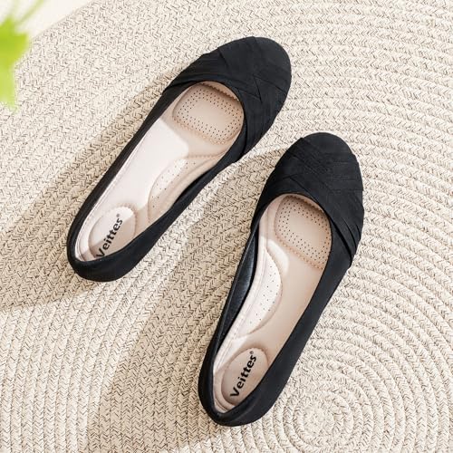 Image of Veittes Women's Wide Width Flat Shoes, Dressy Round Toe Slip On, Soft Comfortable Office Work Daily Walking Ballet Flats.