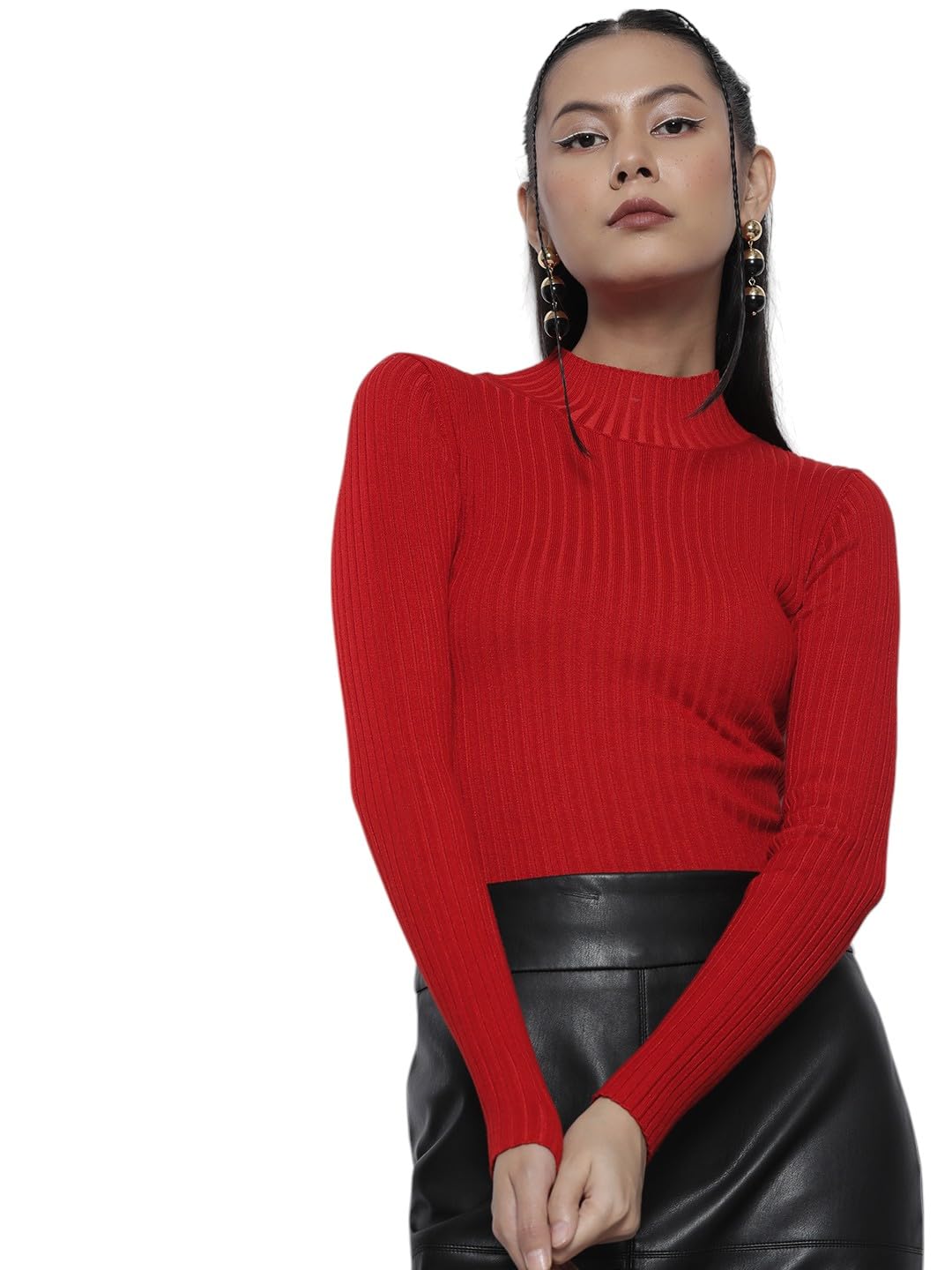 SASSAFRAS Women Rib High Neck Full Sleeves Sweater SASSAFRAS Women Rib High Neck Full Sleeves Sweater