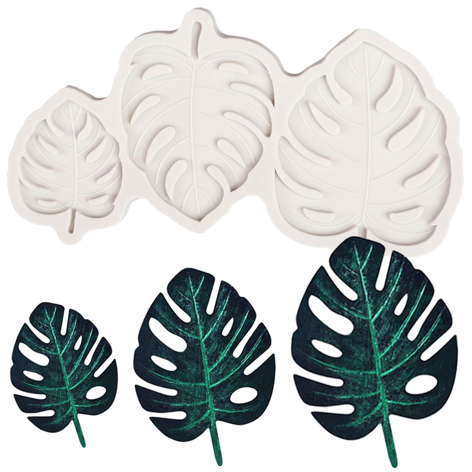 Sijiangmold Tropical Leaf Silicone Moulds Monstera Leaf Fondant Mould Palm Leaves Moulds for Cake Decoration Chocolate Cupcake Topper Candy Polymer Clay Gum Paste
