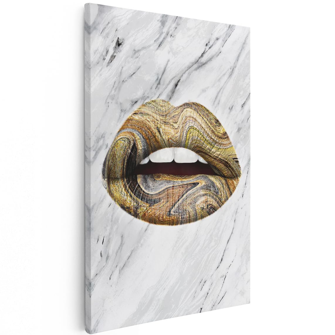 Artaza Cuadros Decoración Salón Modernos Labios Abstractos - 40x60 cm - Cuadros Decorativos Efecto Madera - Decoración Pared Baño - Lienzos Arte Moderno