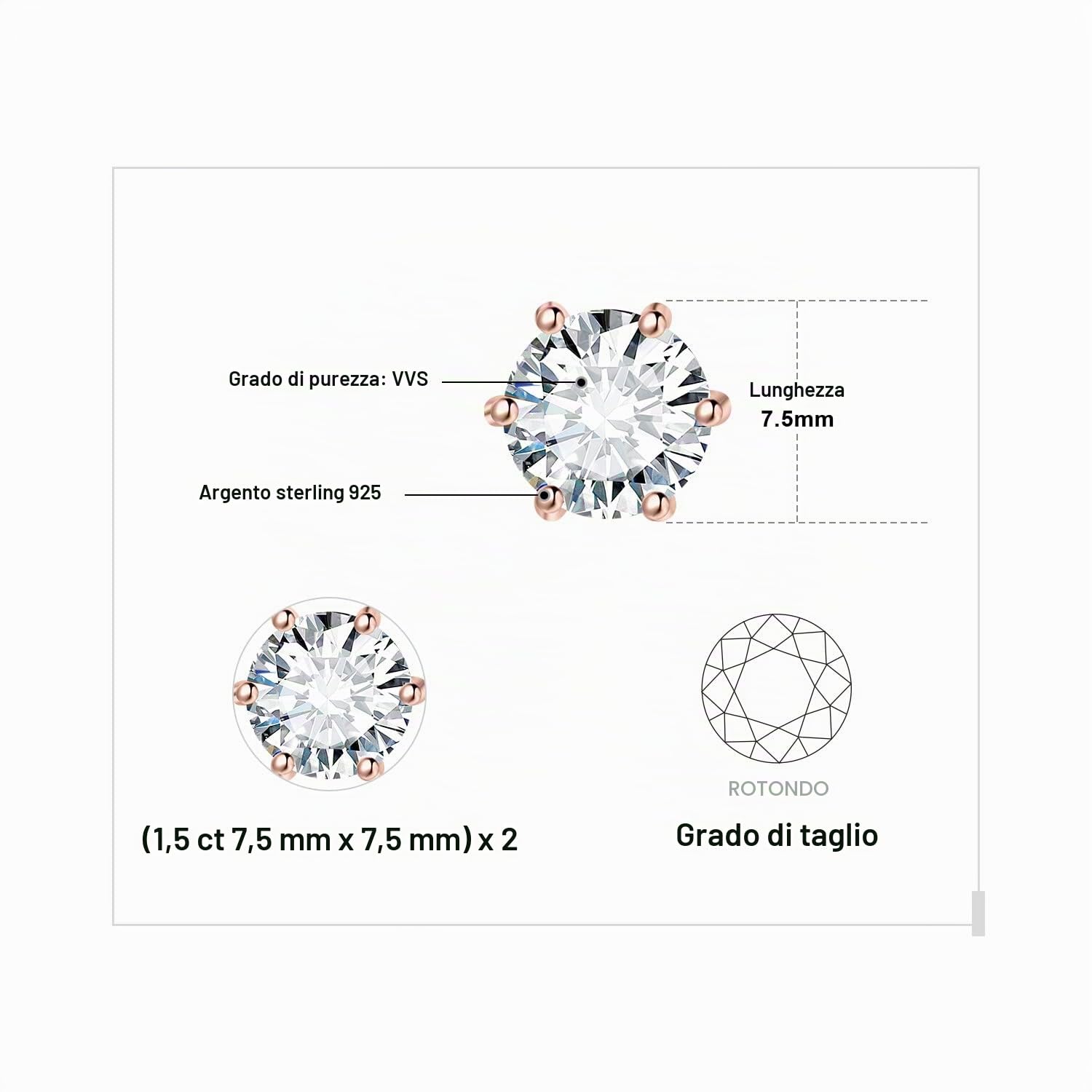 JewelryPalace Orecchini a Bottone Donna Argento 925 con Creato Moissanite, Piercing a Lobo con Pietra a Taglio Rotondo, Solitario in Tre Ori Set Gioielli