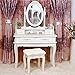 White Vanity Jewelry Makeup Dressing Table Set W/Stool 4 Drawer Mirror Wood Desk