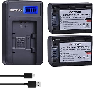 Batmax 2Packs NP-FH50 Battery + LCD USB Charger for Sony NP-FH30,NP-FH40,NP-FH50 H Series Batteries;Sony Alpha DSLR A230, DSLR A290, DSLR A330, DSLR A380, DSLR A390, Cyber-shot DSC-HX1, DSC-HX100V, DSC-HX200V, HDR-TG5V Digital Camera