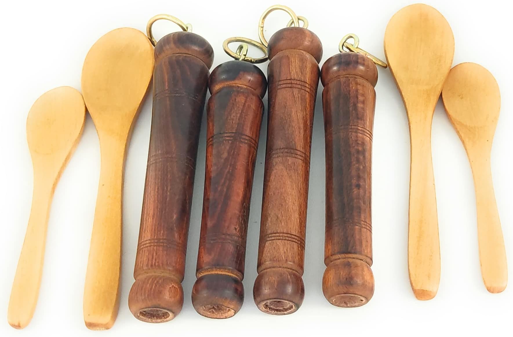 Replacement Wooden Handle for Copper Coffee Pot, Teapots, Cezve, Jezve, Jazzve, Ibrik, Briki, Stovetop Coffee Maker and Multi-Purpose Mini Wooden Spoon (4 Handles + 4 Spoons)