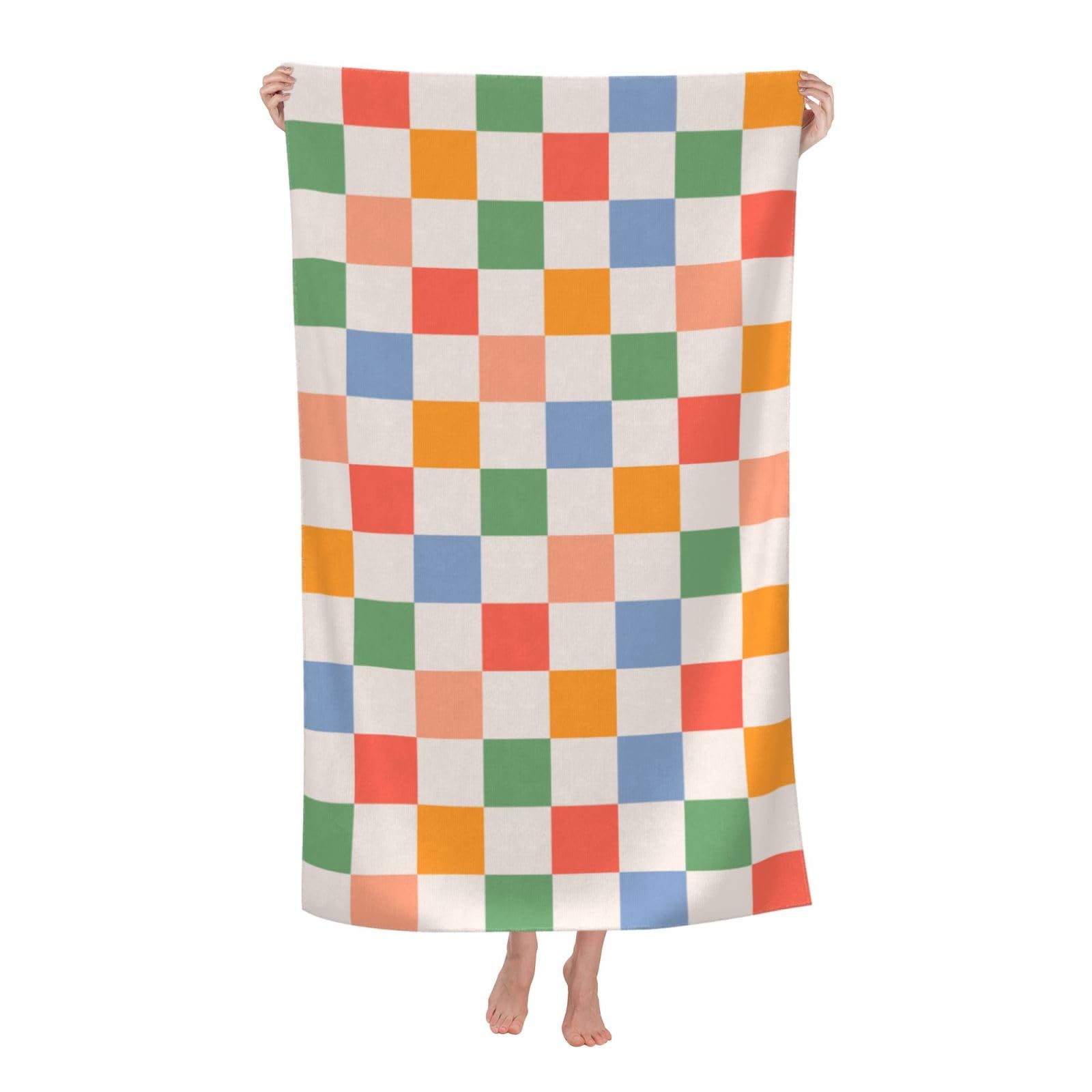 Checkered Retro Vintage 60s 70s Beach Towel Soft Absorbent Microfiber Quick Dry Large Bath Towels For Bathroom Women Girls Pool Camping Travel