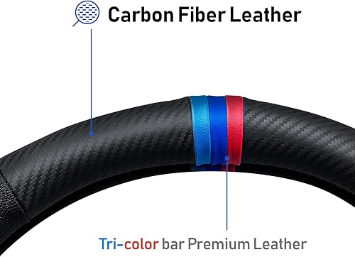 Miniatura 3 de Funda de volante con patrón de fibra de carbono, juego de cuero de alta calidad para X1 X3 X5 M