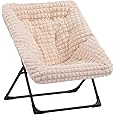 Comfy Chair, Oversized Faux Fur Foldable Lounge Chair for Adults, X-Large Saucer Chair with Sturdy Metal Frame, Plush Accent Chair for Bedroom, Living Room, Dorm - Pink