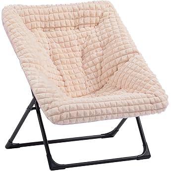 Comfy Chair, Oversized Faux Fur Foldable Lounge Chair for Adults, X-Large Saucer Chair with Sturdy Metal Frame, Plush Accent Chair for Bedroom, Living Room, Dorm - Pink