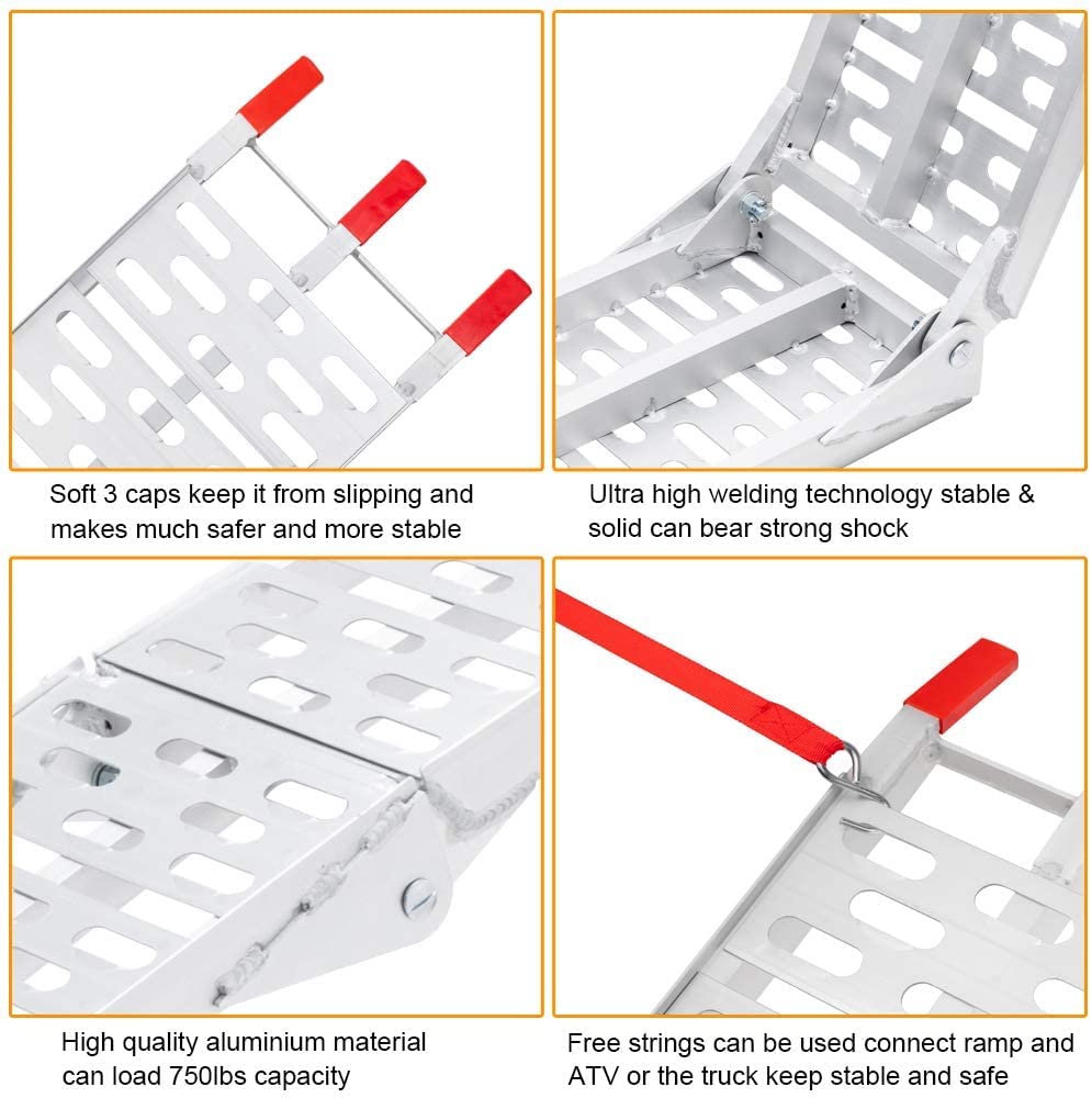 Fiqops 1X Klappbar Auffahrrampe bis 340kg, Alu Verladerampe, rutschfest Verladeschiene, max. 340kg* pro Stück, Anhängerrampe, Auto Laderampe, 226 x 30.5x5.5cm