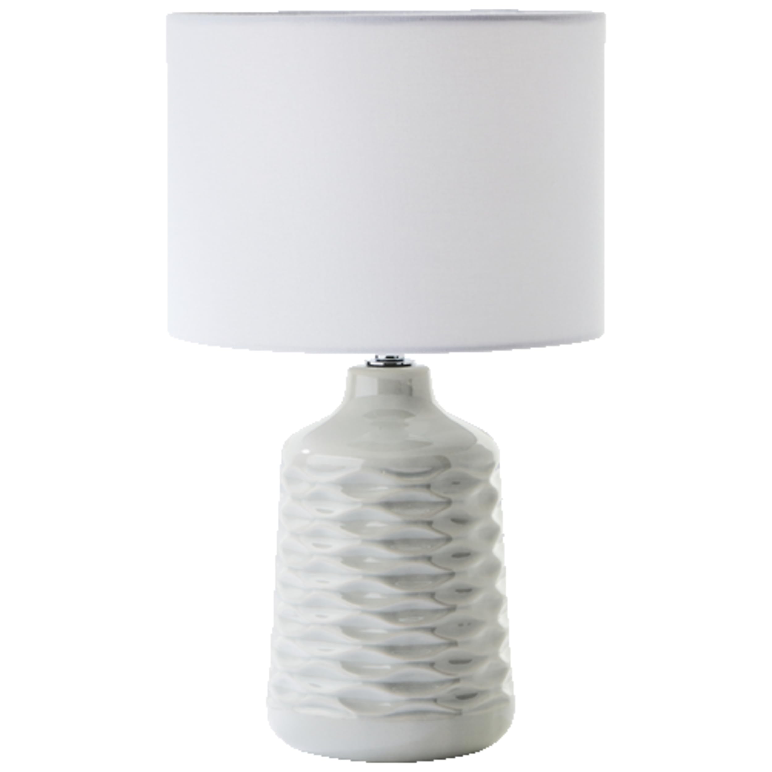 Lightbox Keramik Tischlampe - graue Tischleuchte mit weißem Stoffschirm - Lampe für Wohnzimmer & Schlafzimmer - exkl. E14 LED