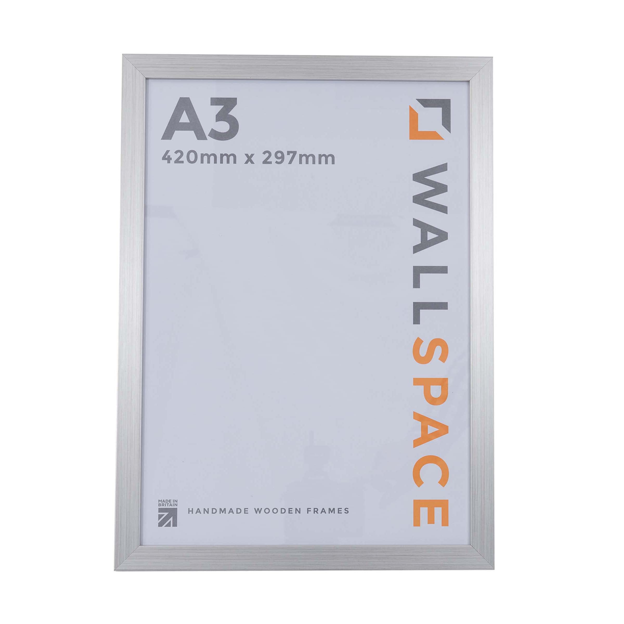 Wall Space A3 Frame Silver | Modern Silver A3 Photo Frame to fit A3 Print/Photo/Image - With REAL GLASS and made from SOLID WOOD this A3 Silver Frame | Made in UK | Silver A3 Frame | 420 x 297 mm