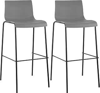CLP 2 Pack Bar Stool Hoover with Plastic Seat In Bar Stool with Sturdy Metal Stand I in Various Colours Modern Black Grey