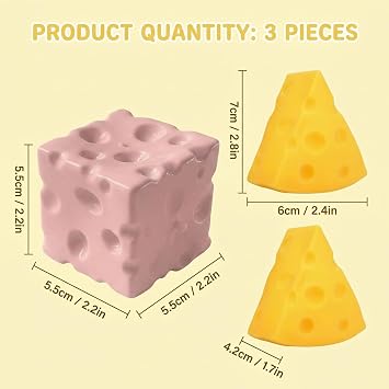 3pcs Cheese Ornament Set, Pink and Yellow, Cheese Collection for People ,Ornaments with Well Design