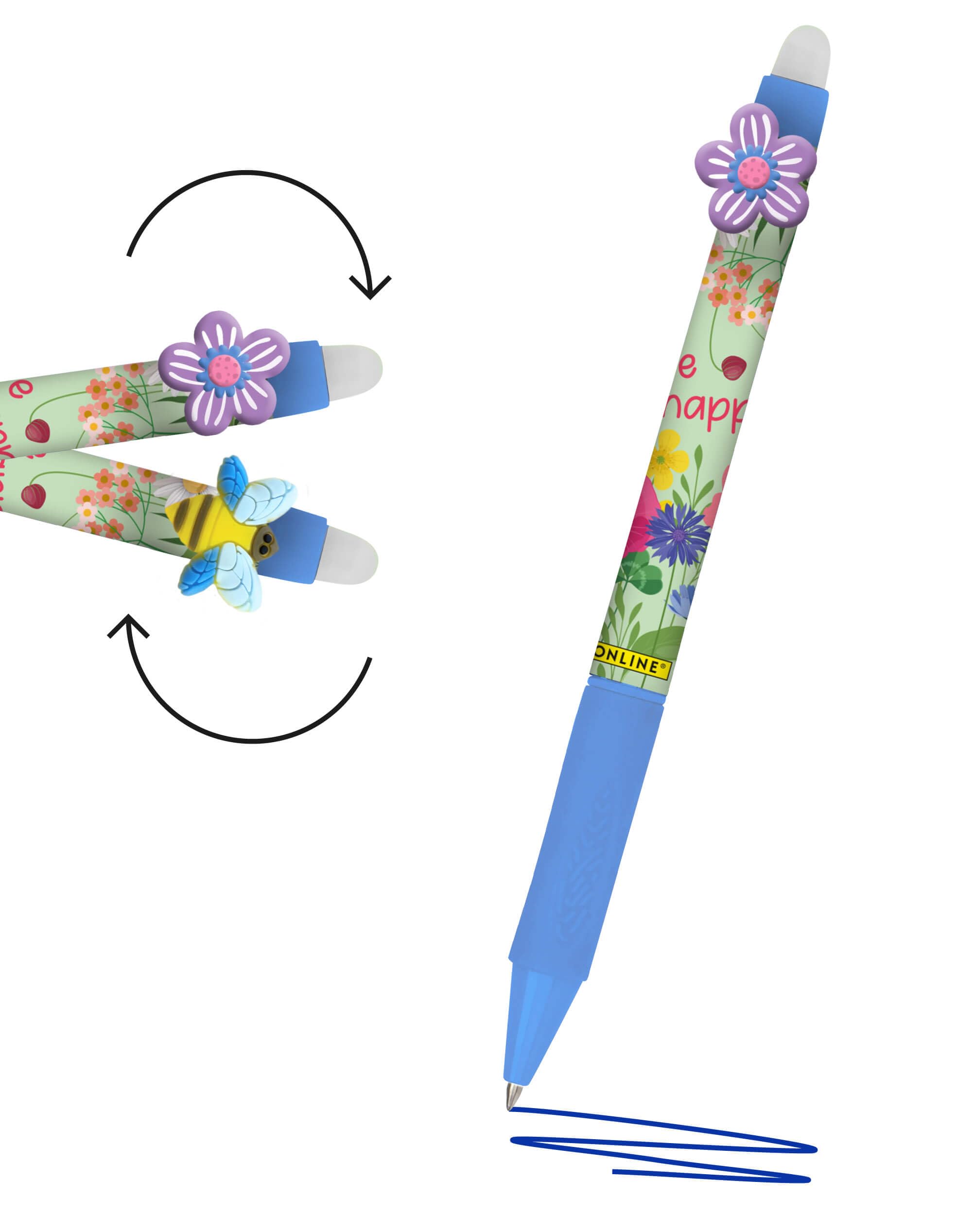 Online magiXX Spin Flower I Gel Pen Blue Erasable with 0.7 mm Line Width I Rollerball Pen for Learning to Write Office I Compatible with Frixion Refill I Erasable Ballpoint Pen with Rotating Clip