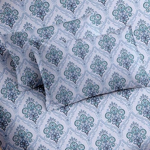 Image of Raymond Bedsheet 100% Cotton Feel Bedsheets 200 TC for Double Bed King Size (108 x108 Inch) with 2 Large Size Pillow Covers | Soft and Breathable | Wrinkle-Free | Premium Printed Design Royal Blue