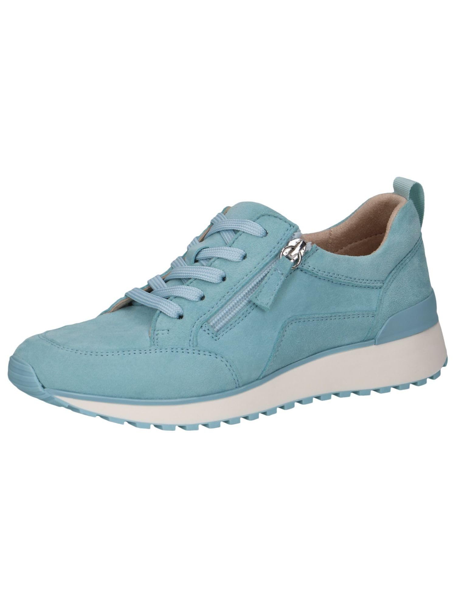CAPRICE Women's Low-top Leather Sneakers with Zipper, Blue (Lt.Blue Suede), 6 UK