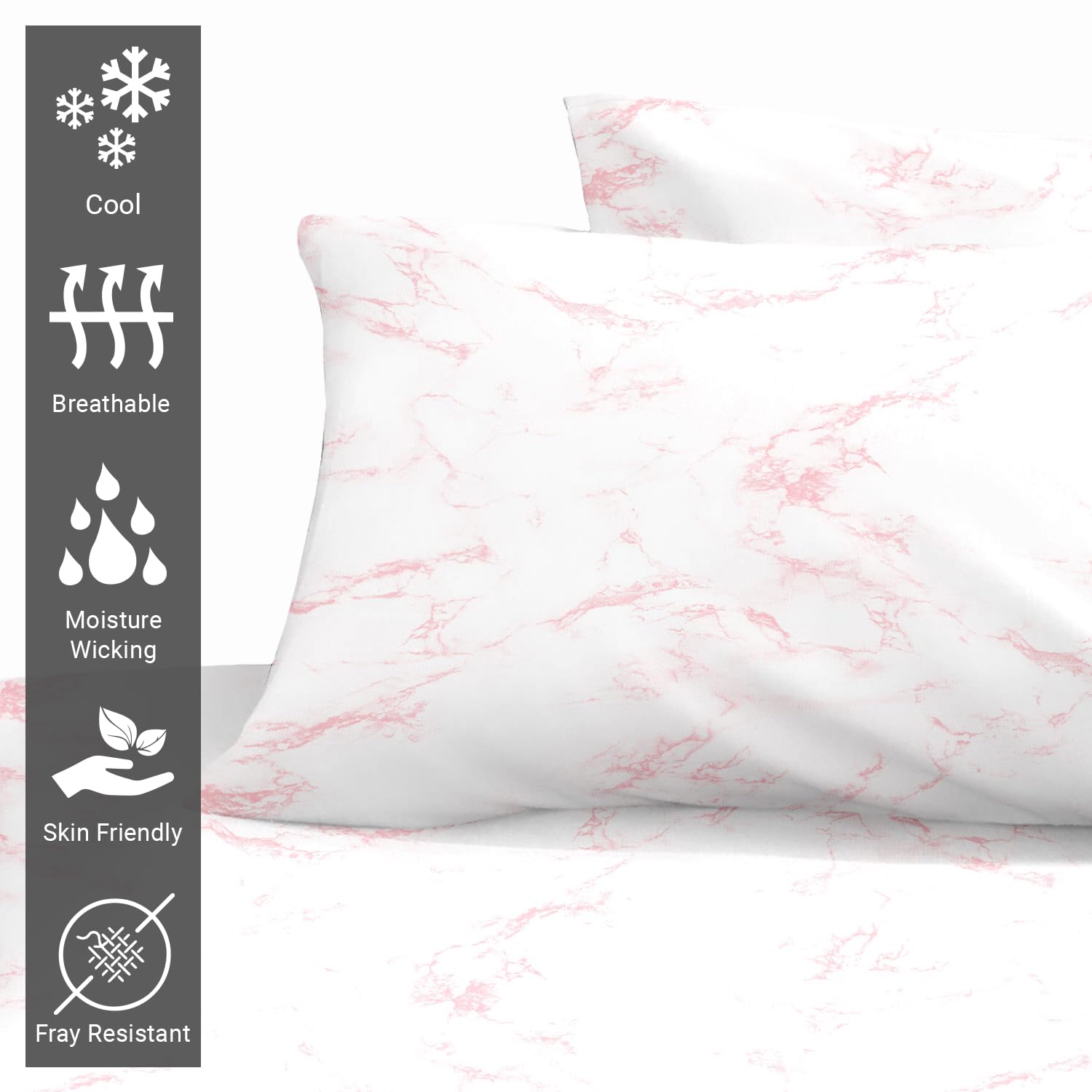 Pizuna Cotton Carrara Marble Pink Printed Pillowcases 2 Pack 48x74, 400 Thread Count 100% Long Staple Cotton Pillow Cover - Image 2